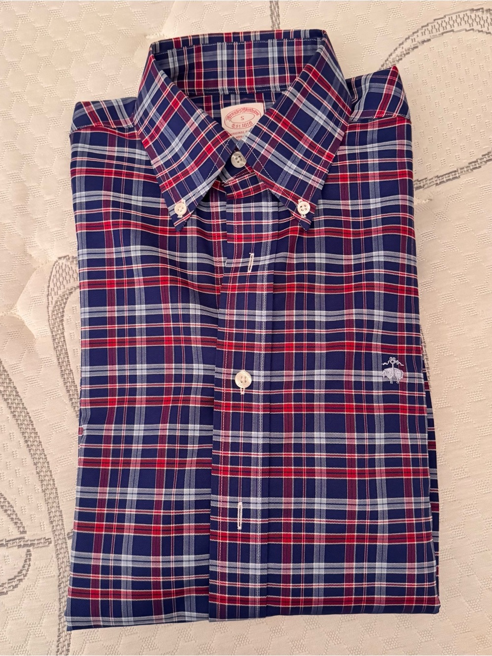 Brooks Brothers Navy and Red Plaid Button-Down Shirt